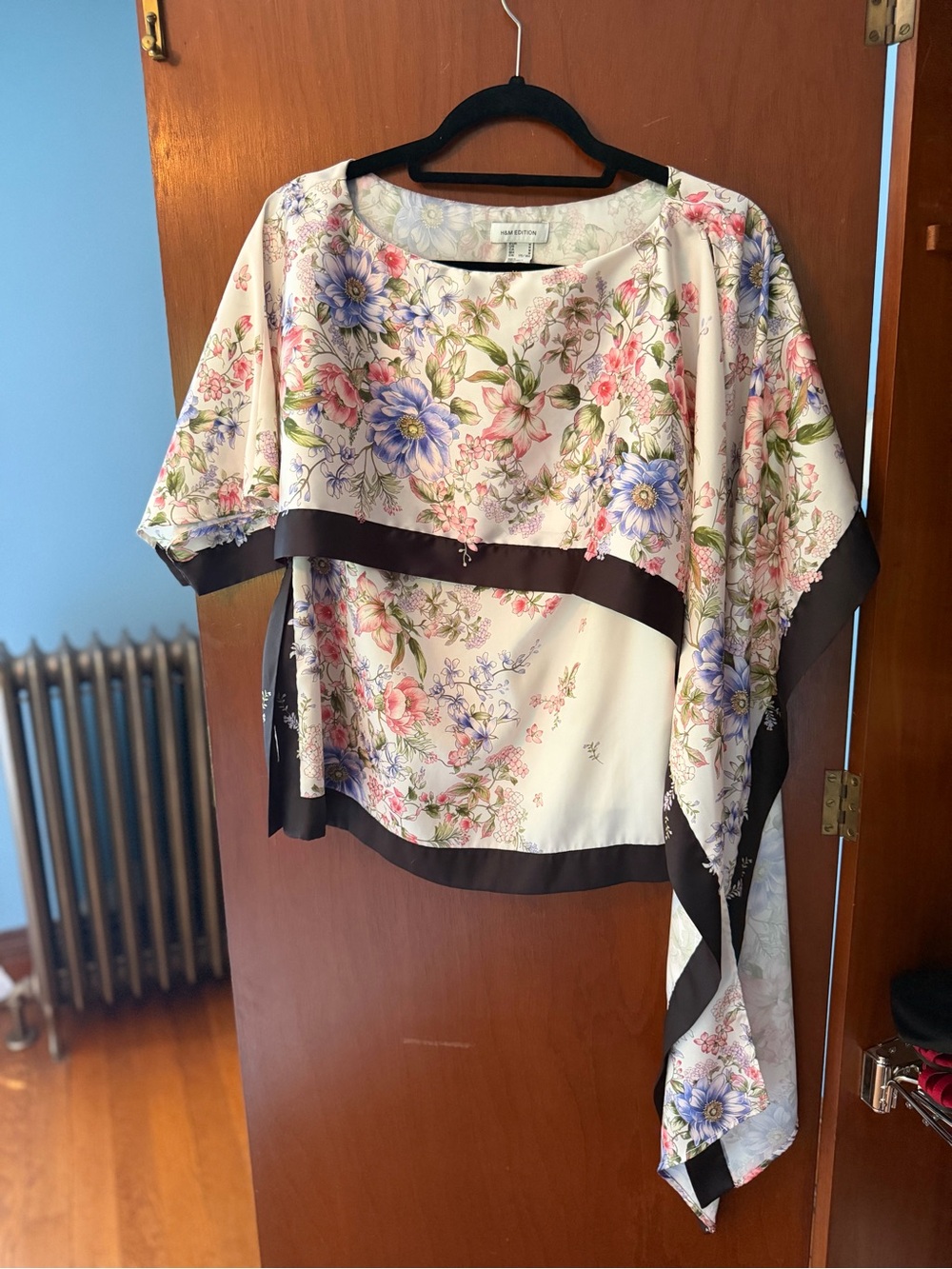 H&M Floral Silk-Blend Tunic with Black Trim